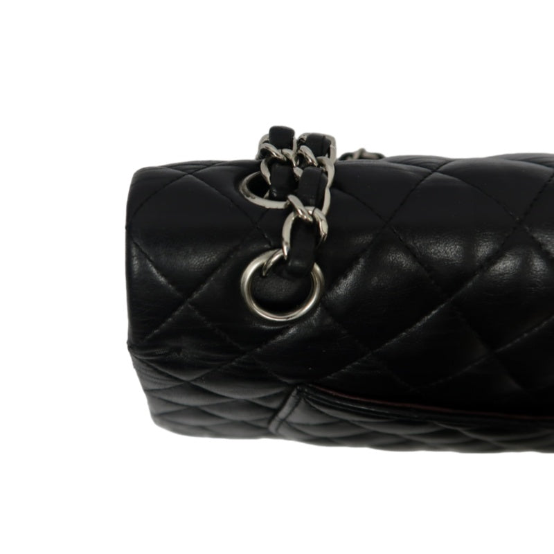 CHANEL Classic Flap (CF) Matelasse Shoulder Bag, Lambskin, Black, Silver Hardware