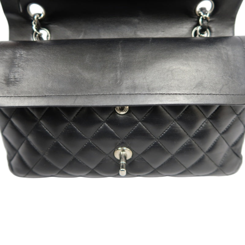 CHANEL Classic Flap (CF) Matelasse Shoulder Bag, Lambskin, Black, Silver Hardware