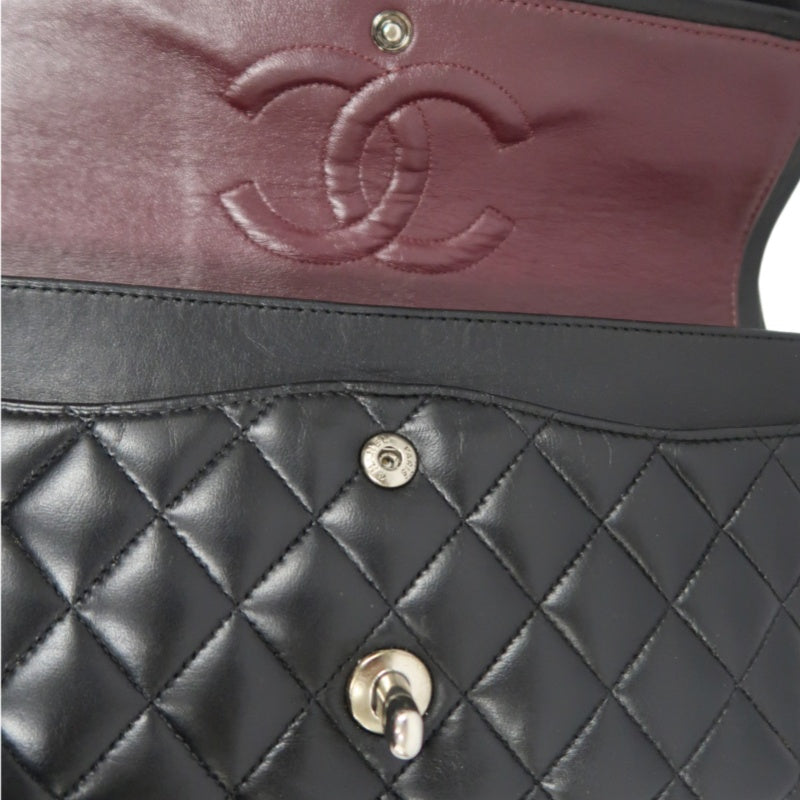 CHANEL Classic Flap (CF) Matelasse Shoulder Bag, Lambskin, Black, Silver Hardware