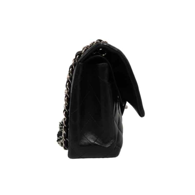 CHANEL Classic Flap (CF) Matelasse Shoulder Bag, Lambskin, Black, Silver Hardware