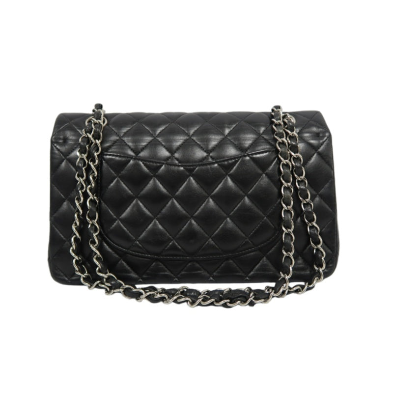CHANEL Classic Flap (CF) Matelasse Shoulder Bag, Lambskin, Black, Silver Hardware