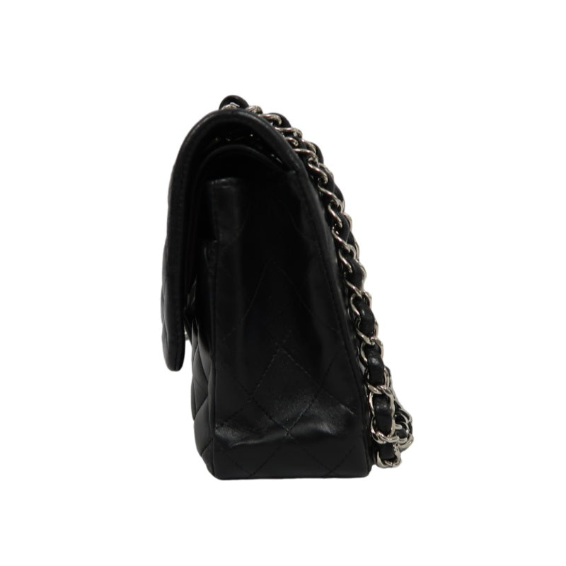 CHANEL Classic Flap (CF) Matelasse Shoulder Bag, Lambskin, Black, Silver Hardware
