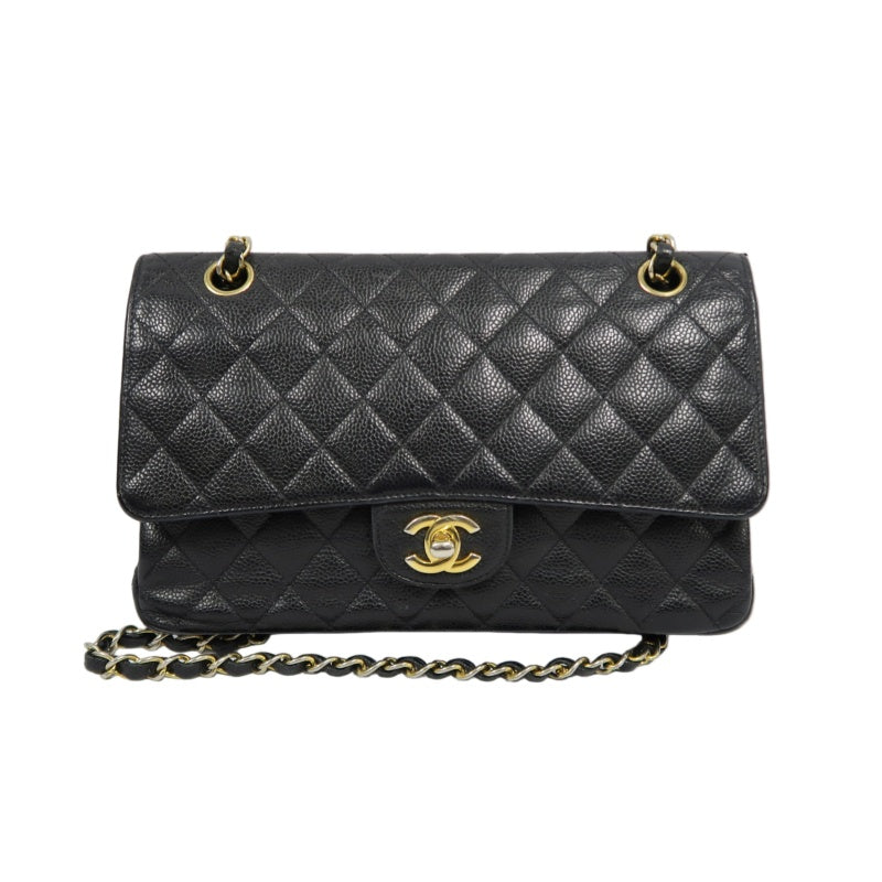CHANEL Classic Flap (CF) Matelasse Shoulder Bag, Black, Gold Hardware, Grained Calfskin, Crossbody Bag