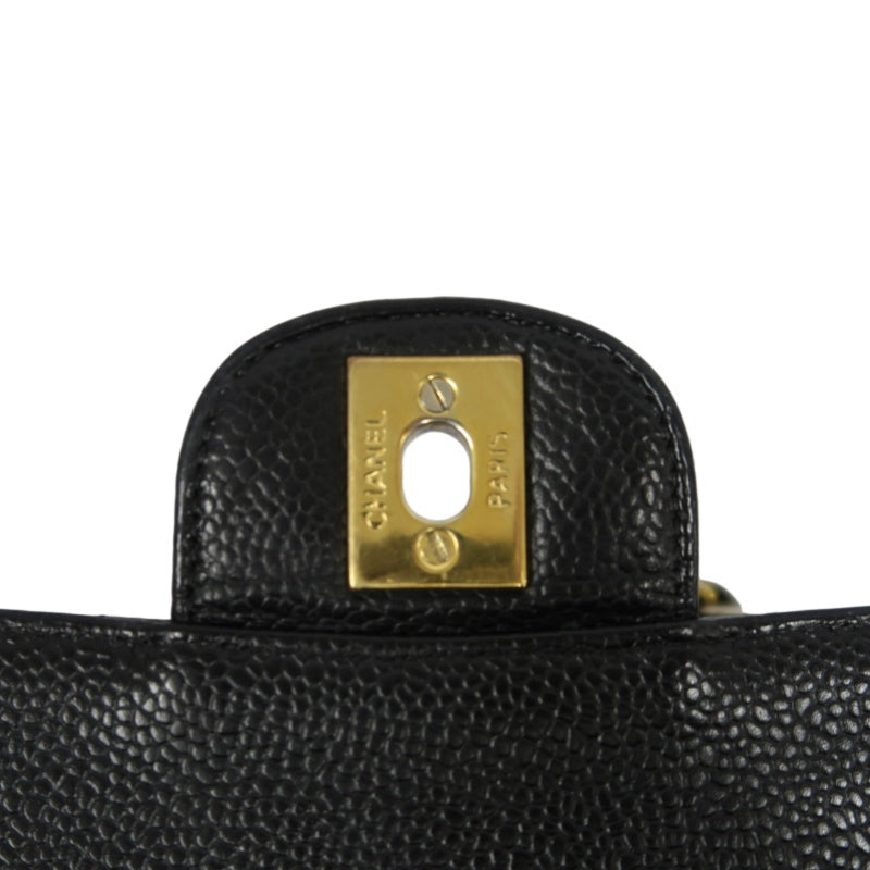 CHANEL Classic Flap (CF) Matelasse Shoulder Bag, Black, Gold Hardware, Grained Calfskin, Crossbody Bag