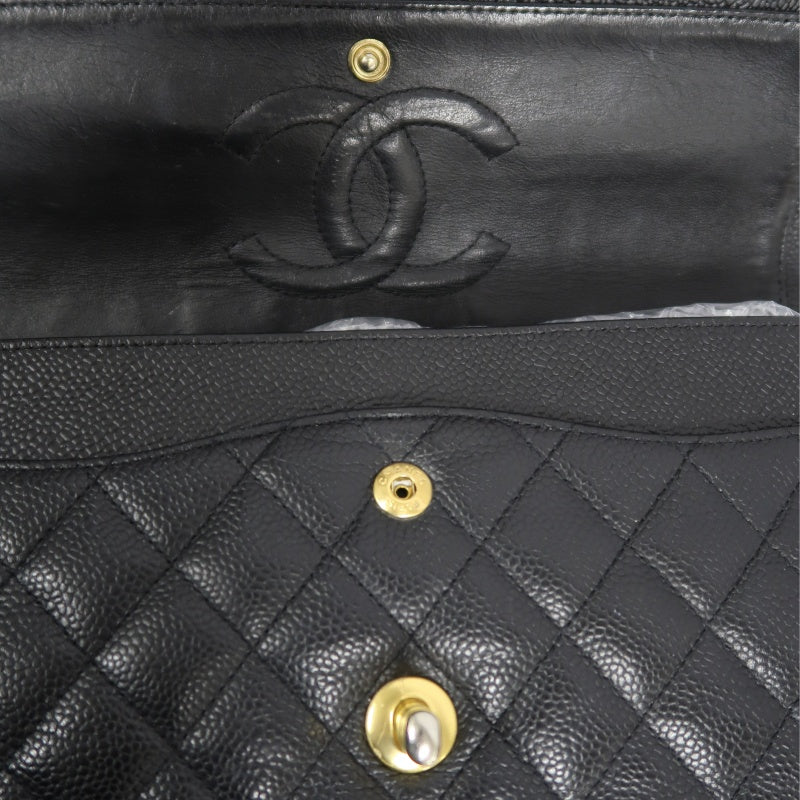 CHANEL Classic Flap (CF) Matelasse Shoulder Bag, Black, Gold Hardware, Grained Calfskin, Crossbody Bag