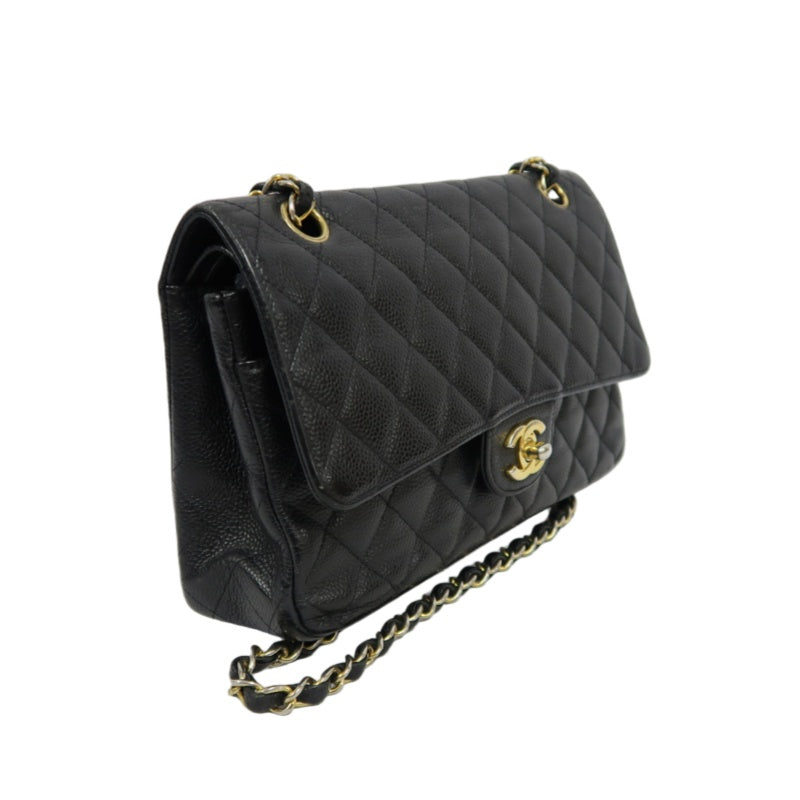 CHANEL Classic Flap (CF) Matelasse Shoulder Bag, Black, Gold Hardware, Grained Calfskin, Crossbody Bag