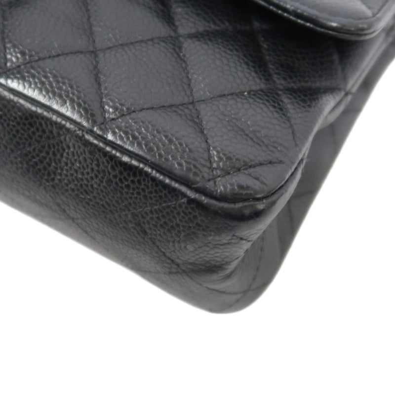 CHANEL Classic Flap (CF) Matelasse Shoulder Bag, Black, Gold Hardware, Grained Calfskin, Crossbody Bag