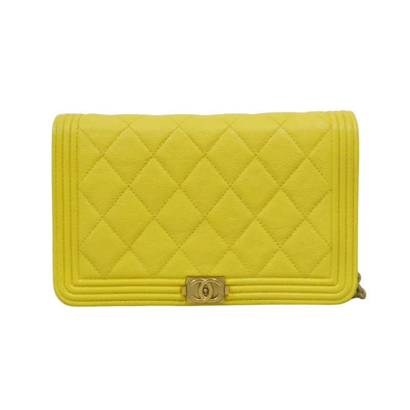 CHANEL Boy Matelasse WOC Shoulder Bag, Yellow Caviar Leather, Gold-tone Hardware