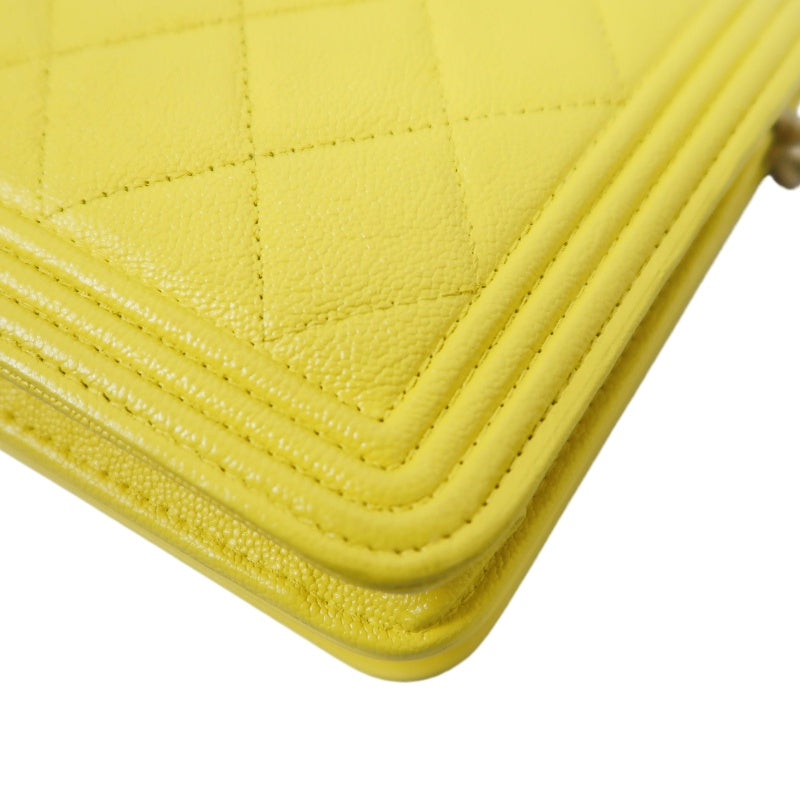 CHANEL Boy Matelasse WOC Shoulder Bag, Yellow Caviar Leather, Gold-tone Hardware