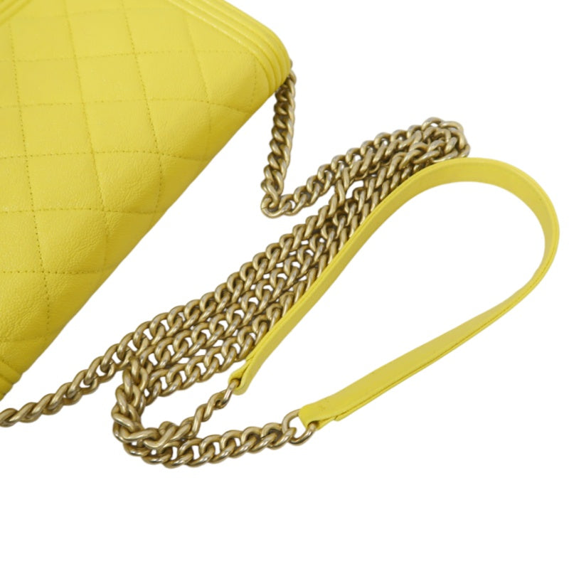CHANEL Boy Matelasse WOC Shoulder Bag, Yellow Caviar Leather, Gold-tone Hardware