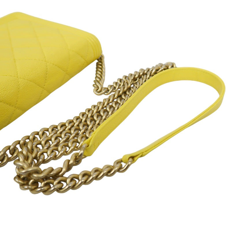 CHANEL Boy Matelasse WOC Shoulder Bag, Yellow Caviar Leather, Gold-tone Hardware