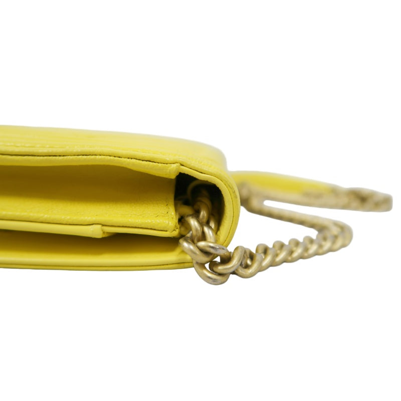 CHANEL Boy Matelasse WOC Shoulder Bag, Yellow Caviar Leather, Gold-tone Hardware