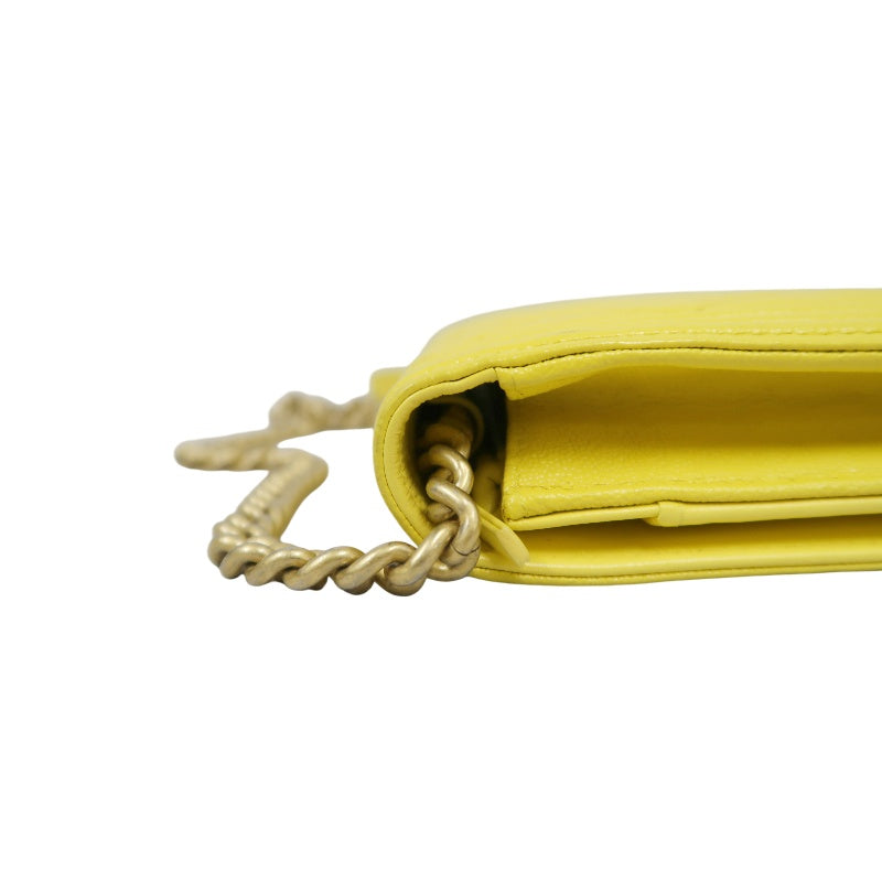 CHANEL Boy Matelasse WOC Shoulder Bag, Yellow Caviar Leather, Gold-tone Hardware