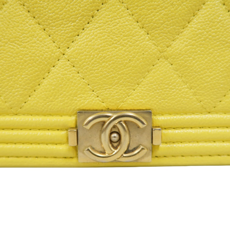CHANEL Boy Matelasse WOC Shoulder Bag, Yellow Caviar Leather, Gold-tone Hardware