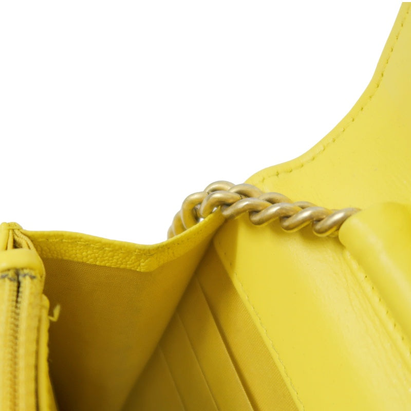 CHANEL Boy Matelasse WOC Shoulder Bag, Yellow Caviar Leather, Gold-tone Hardware