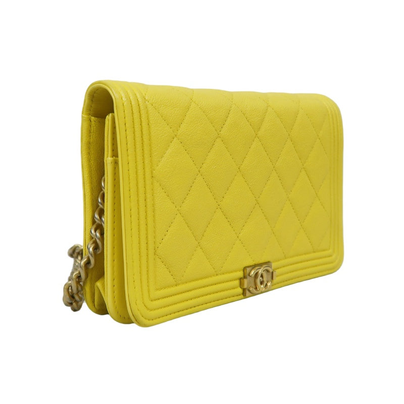 CHANEL Boy Matelasse WOC Shoulder Bag, Yellow Caviar Leather, Gold-tone Hardware