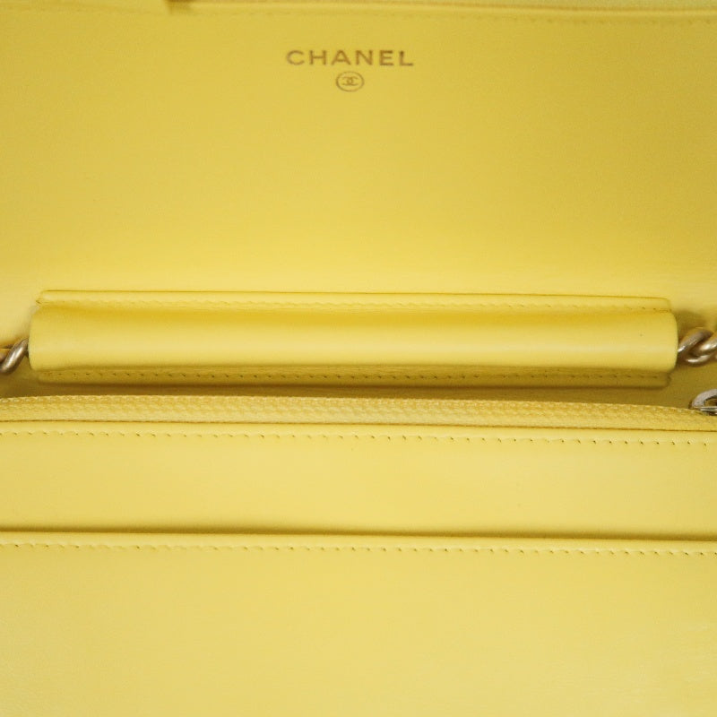 CHANEL Boy Matelasse WOC Shoulder Bag, Yellow Caviar Leather, Gold-tone Hardware