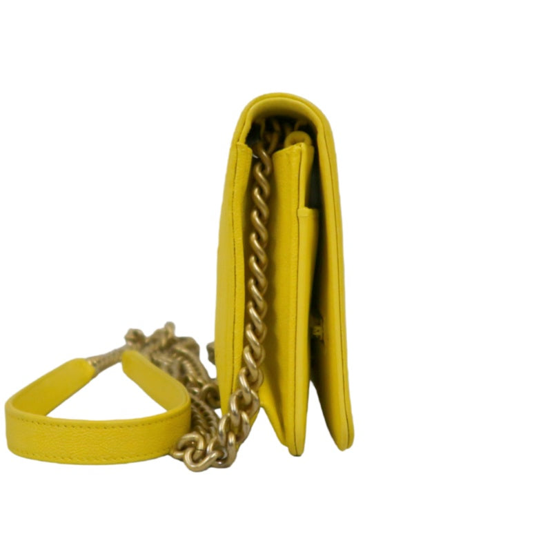 CHANEL Boy Matelasse WOC Shoulder Bag, Yellow Caviar Leather, Gold-tone Hardware