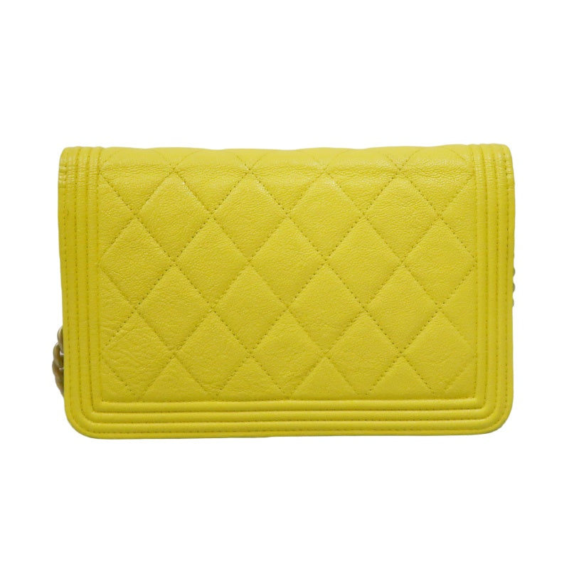 CHANEL Boy Matelasse WOC Shoulder Bag, Yellow Caviar Leather, Gold-tone Hardware
