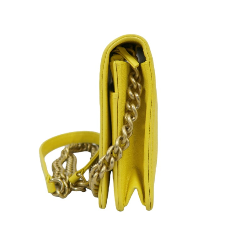 CHANEL Boy Matelasse WOC Shoulder Bag, Yellow Caviar Leather, Gold-tone Hardware