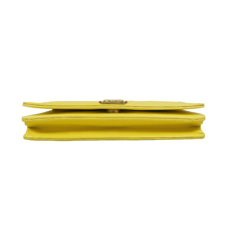 CHANEL Boy Matelasse WOC Shoulder Bag, Yellow Caviar Leather, Gold-tone Hardware