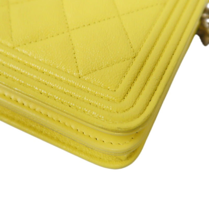 CHANEL Boy Matelasse WOC Shoulder Bag, Yellow Caviar Leather, Gold-tone Hardware