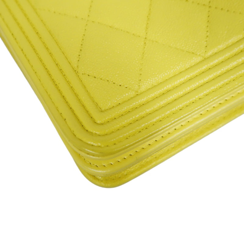 CHANEL Boy Matelasse WOC Shoulder Bag, Yellow Caviar Leather, Gold-tone Hardware