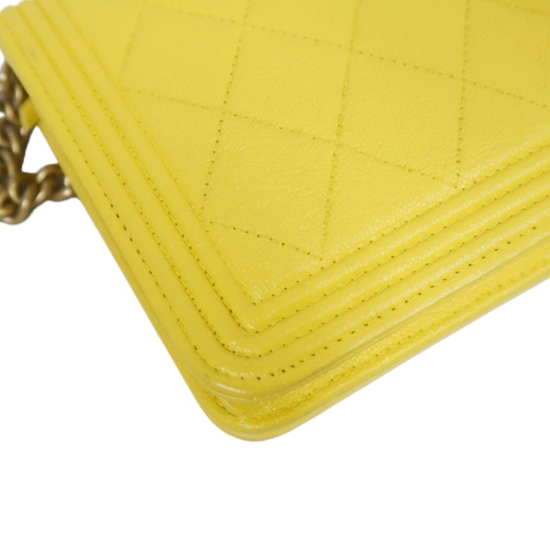 CHANEL Boy Matelasse WOC Shoulder Bag, Yellow Caviar Leather, Gold-tone Hardware