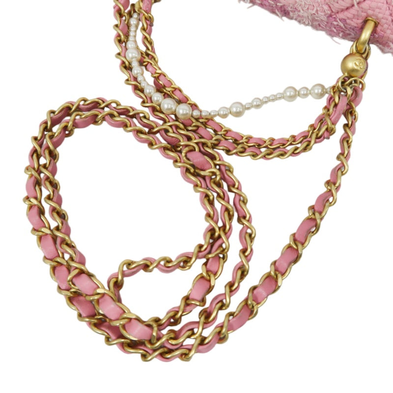 CHANEL Tweed Quilted Shoulder Bag, Pearl Twist, Pink, Gold-tone Hardware, Pink Canvas CF Flap Crossbody Bag