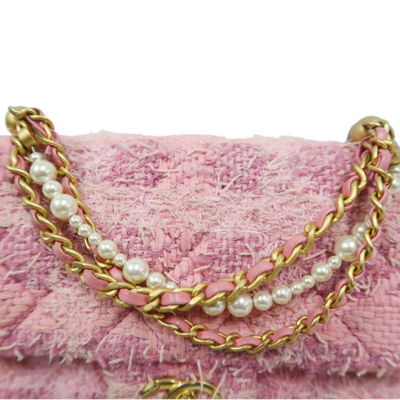 CHANEL Tweed Quilted Shoulder Bag, Pearl Twist, Pink, Gold-tone Hardware, Pink Canvas CF Flap Crossbody Bag
