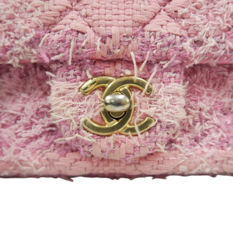 CHANEL Tweed Quilted Shoulder Bag, Pearl Twist, Pink, Gold-tone Hardware, Pink Canvas CF Flap Crossbody Bag