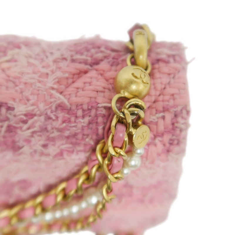 CHANEL Tweed Quilted Shoulder Bag, Pearl Twist, Pink, Gold-tone Hardware, Pink Canvas CF Flap Crossbody Bag