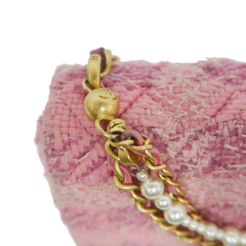 CHANEL Tweed Quilted Shoulder Bag, Pearl Twist, Pink, Gold-tone Hardware, Pink Canvas CF Flap Crossbody Bag