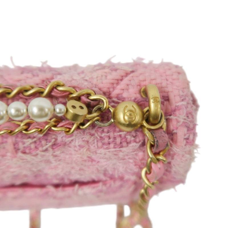 CHANEL Tweed Quilted Shoulder Bag, Pearl Twist, Pink, Gold-tone Hardware, Pink Canvas CF Flap Crossbody Bag