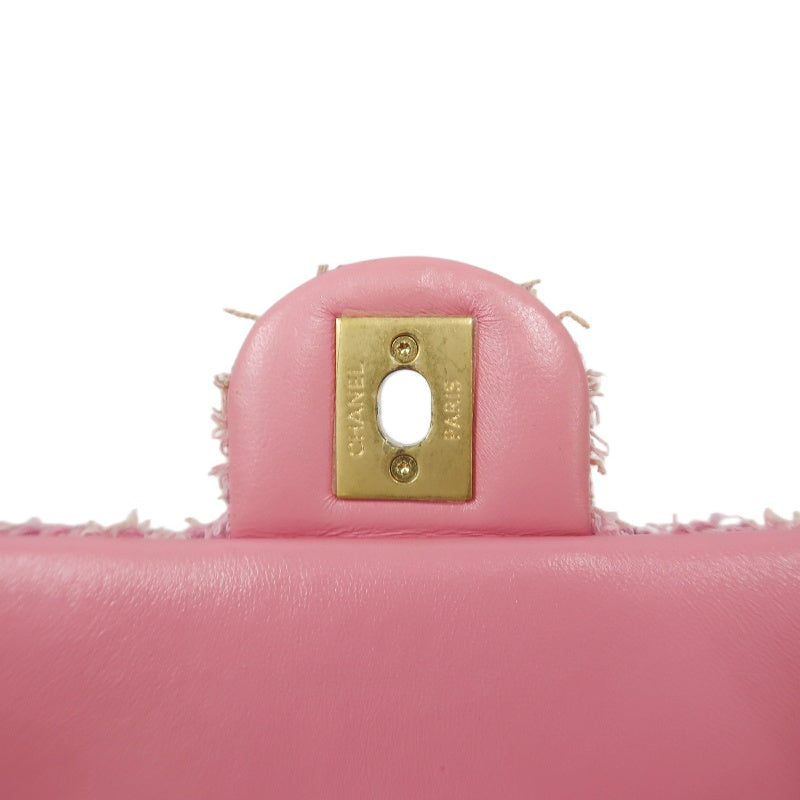 CHANEL Tweed Quilted Shoulder Bag, Pearl Twist, Pink, Gold-tone Hardware, Pink Canvas CF Flap Crossbody Bag
