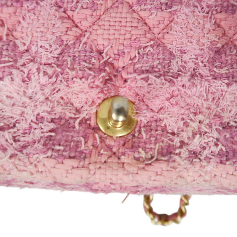 CHANEL Tweed Quilted Shoulder Bag, Pearl Twist, Pink, Gold-tone Hardware, Pink Canvas CF Flap Crossbody Bag