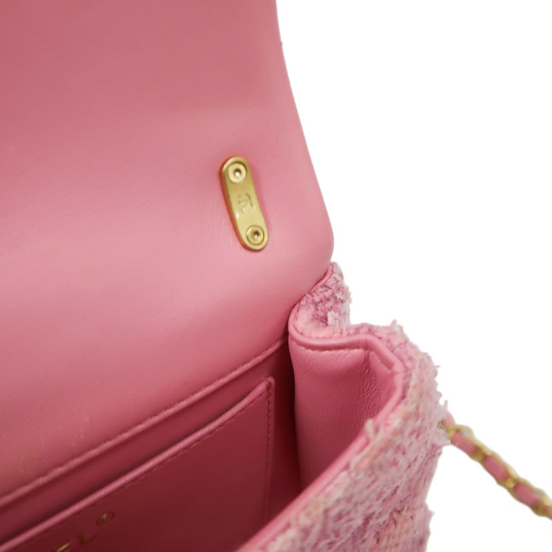 CHANEL Tweed Quilted Shoulder Bag, Pearl Twist, Pink, Gold-tone Hardware, Pink Canvas CF Flap Crossbody Bag
