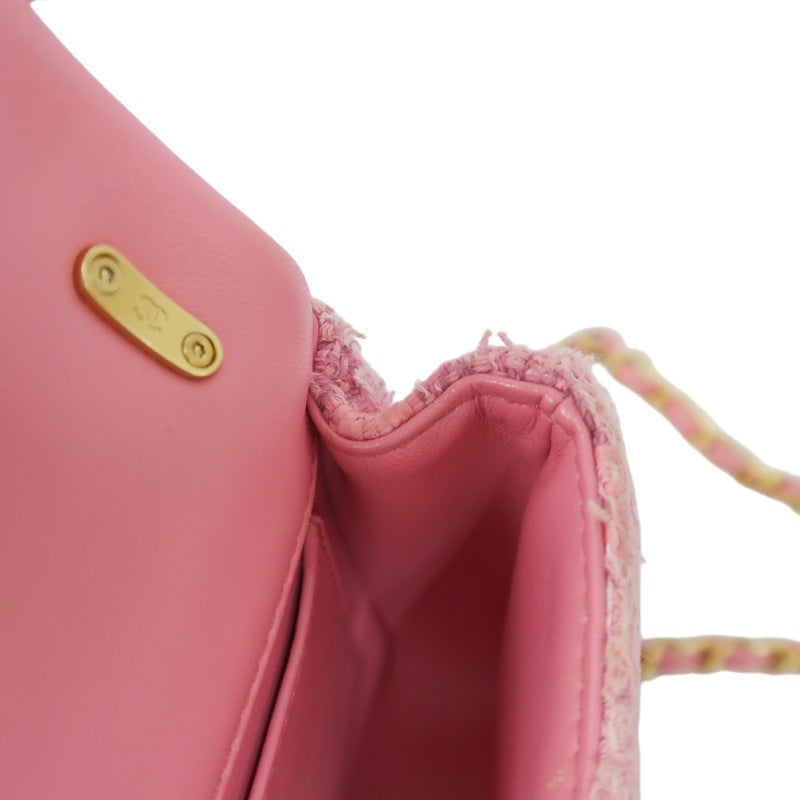 CHANEL Tweed Quilted Shoulder Bag, Pearl Twist, Pink, Gold-tone Hardware, Pink Canvas CF Flap Crossbody Bag