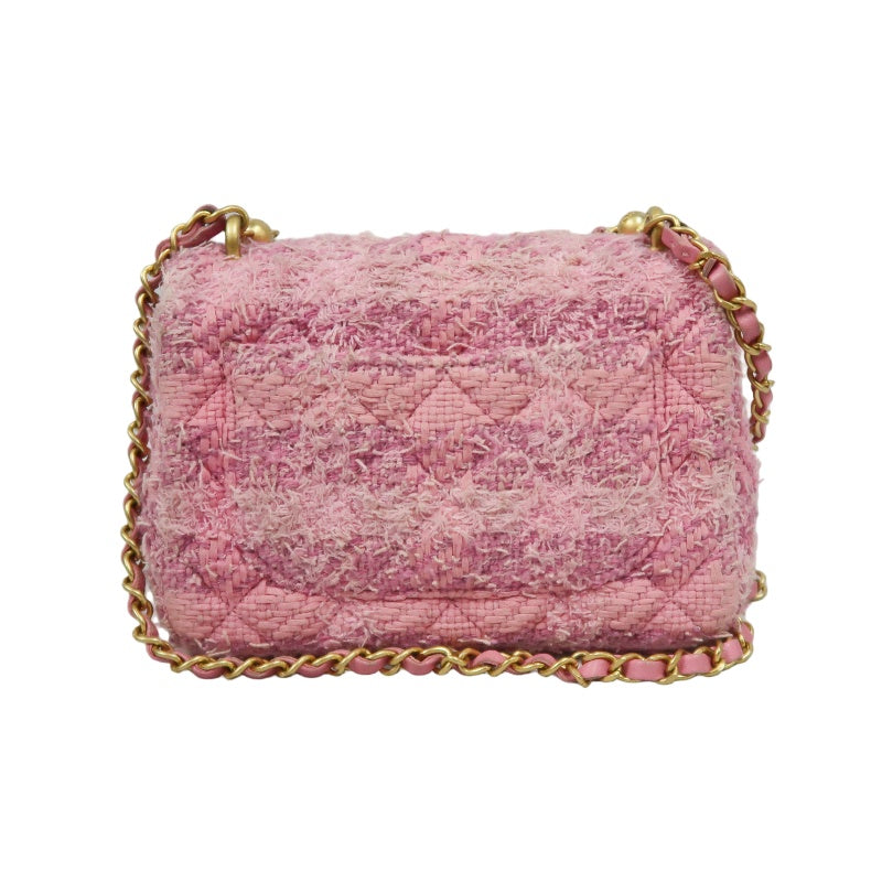 CHANEL Tweed Quilted Shoulder Bag, Pearl Twist, Pink, Gold-tone Hardware, Pink Canvas CF Flap Crossbody Bag