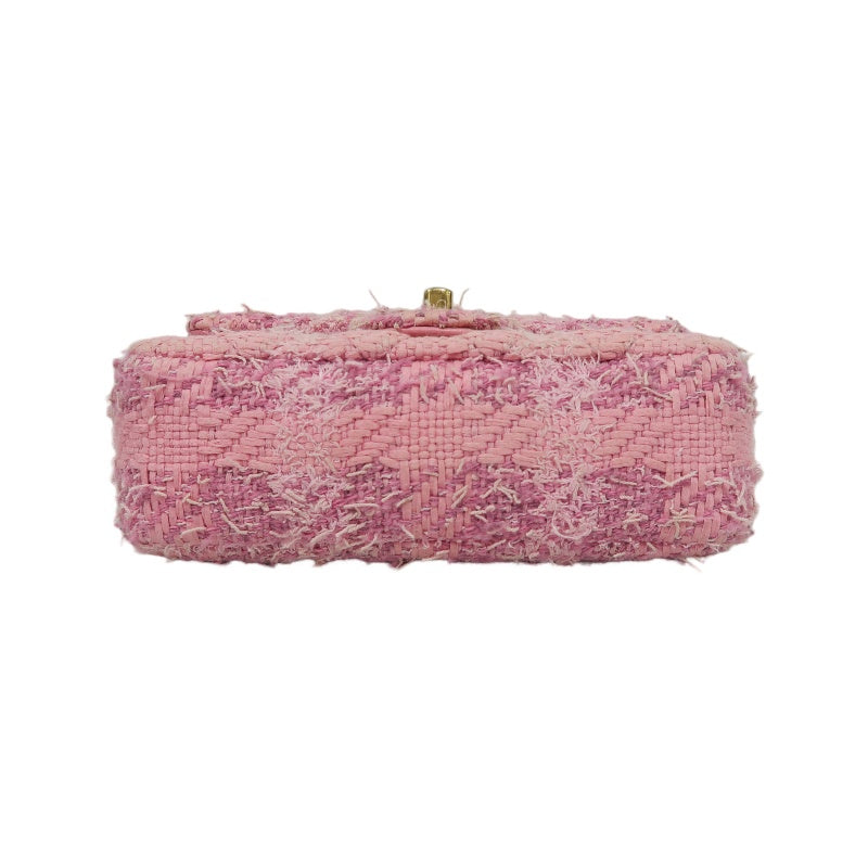CHANEL Tweed Quilted Shoulder Bag, Pearl Twist, Pink, Gold-tone Hardware, Pink Canvas CF Flap Crossbody Bag