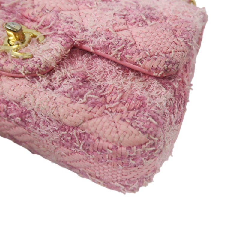 CHANEL Tweed Quilted Shoulder Bag, Pearl Twist, Pink, Gold-tone Hardware, Pink Canvas CF Flap Crossbody Bag