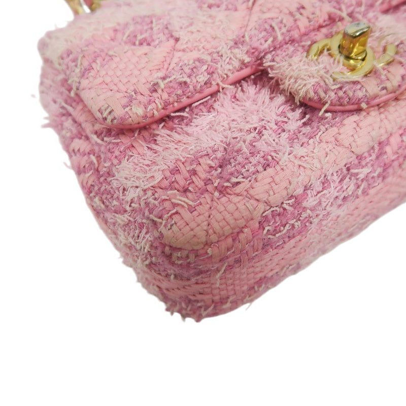 CHANEL Tweed Quilted Shoulder Bag, Pearl Twist, Pink, Gold-tone Hardware, Pink Canvas CF Flap Crossbody Bag