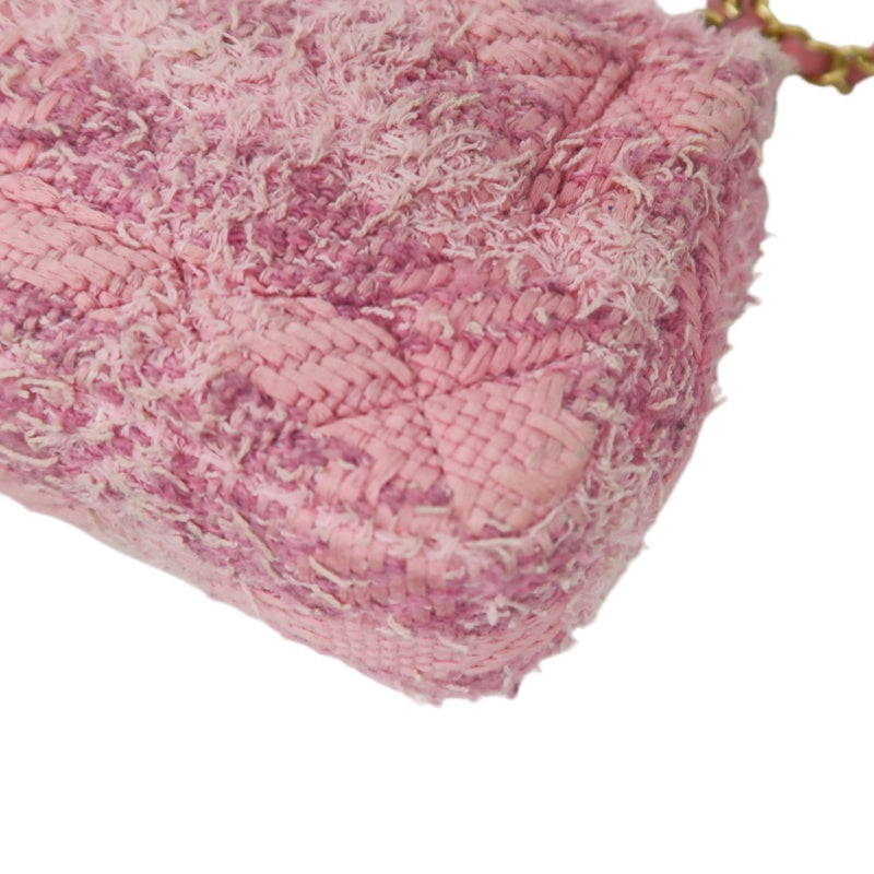 CHANEL Tweed Quilted Shoulder Bag, Pearl Twist, Pink, Gold-tone Hardware, Pink Canvas CF Flap Crossbody Bag