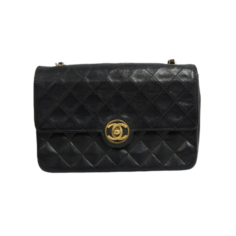 CHANEL Matelasse Shoulder Bag, Black Lambskin, Gold-Tone Hardware, Quilted Flap, Crossbody Style