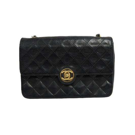 CHANEL Matelasse Shoulder Bag, Black Lambskin, Gold-Tone Hardware, Quilted Flap, Crossbody Style