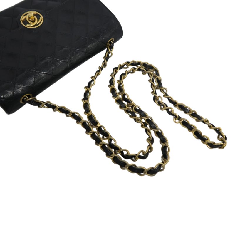 CHANEL Matelasse Shoulder Bag, Black Lambskin, Gold-Tone Hardware, Quilted Flap, Crossbody Style