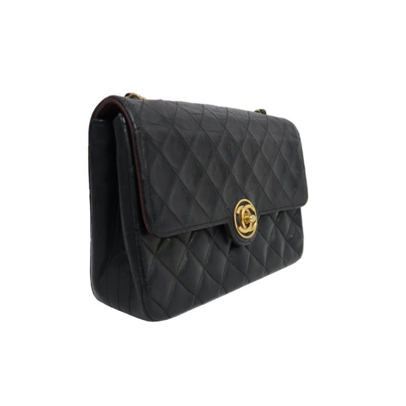 CHANEL Matelasse Shoulder Bag, Black Lambskin, Gold-Tone Hardware, Quilted Flap, Crossbody Style