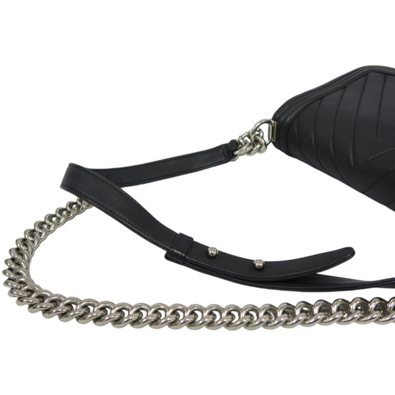 CHANEL Boy Chevron V-Stitch Shoulder Bag, Lambskin, Black, Silver Hardware