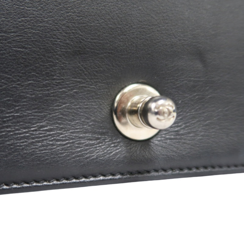 CHANEL Boy Chevron V-Stitch Shoulder Bag, Lambskin, Black, Silver Hardware