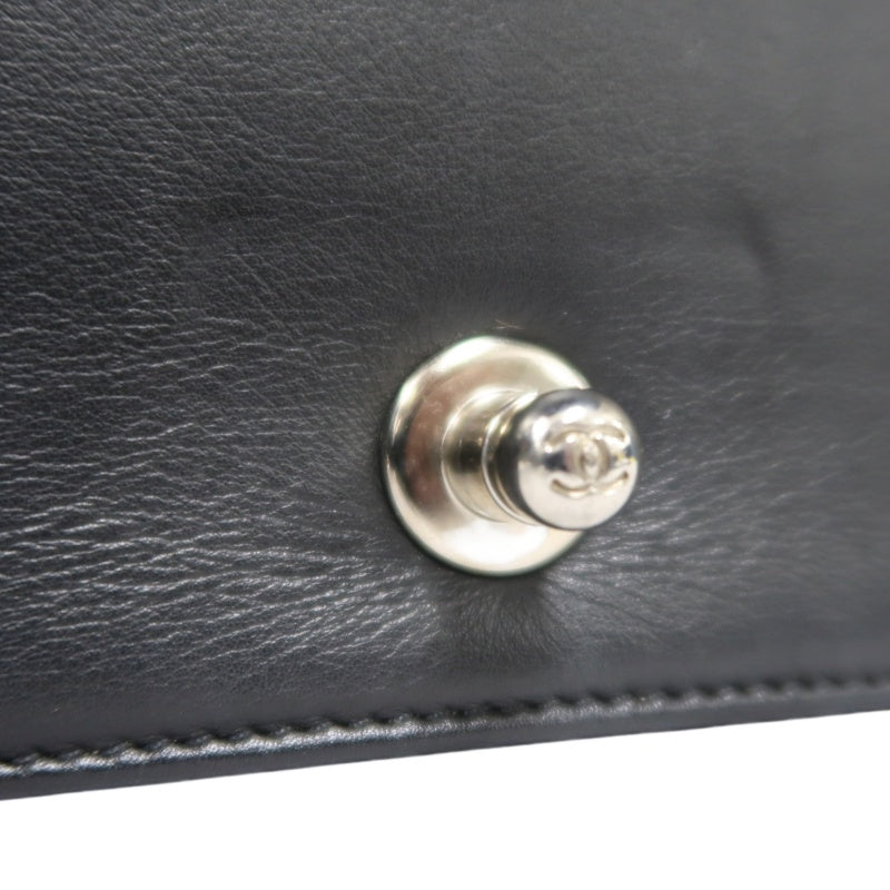 CHANEL Boy Chevron V-Stitch Shoulder Bag, Lambskin, Black, Silver Hardware
